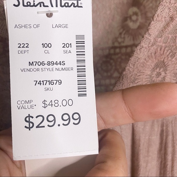 NWT Boho Mauve FLOWY 3/4 Sleeve Lace and linen Peasant Blouse Large Studio JPR - Picture 11 of 16